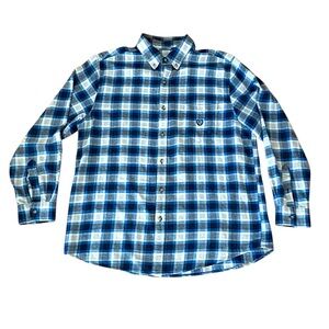 Chaps Men’s Blue Plaid Long Sleeve Large Long Sleeve Button Down Collared Shirt